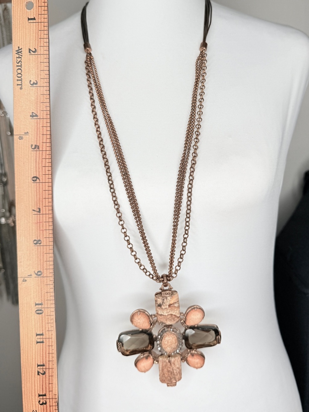 Chico's Copper Multi-Strand Statement Necklace Boho Cross Pendant - Picture 2 of 7